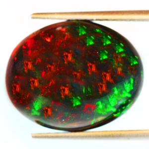12,77Ct Lampeggiante Taglio Ovale 18x15mm Multicolore Lampeggiante Nero Opale di Fuoco - Foto 1 di 5