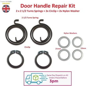 Door Handle Repair Kit 2.5 Turns Springs Circlips Nylon Washers Replacement - Picture 1 of 4