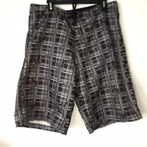 No Fear Board Shorts Mens Size 36 Plaid Y2K Lady Silhouette Plaid Black *READ* - Picture 1 of 8