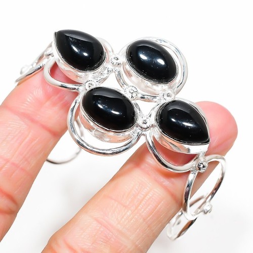 VALENTINO Bracciale in argento sterling 925 fatto a mano con pietre preziose onice nera regolabile