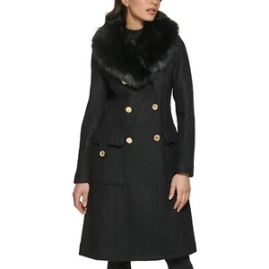 NEW Guess Boucle Double Breasted Coat with/Faux Fur Size XL - Picture 1 of 6
