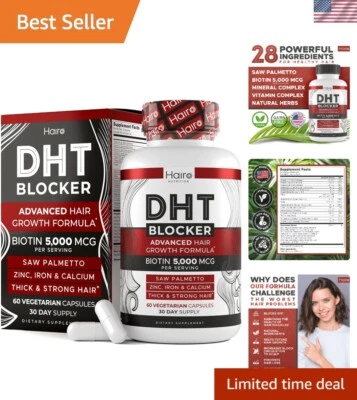 Ultimate Hair Growth Support: Cápsulas bloqueadoras de DHT con biotina y vitaminas ricas Foto 1 de 4