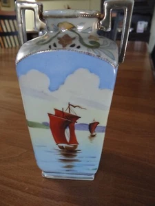 Vintage Imperial Nippon vase hand painted Red Boat scene Japan porcelain - Picture 1 of 9