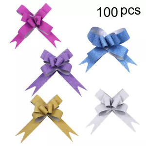 100PCS Glitter Pull Bows Gift Knot Ribbons String Bows for Flower Basket - Picture 1 of 11