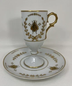 Französische antike Fuß Espresso Biene Gold Bienen Napoleon Porzellantasse & Untertasse - Bild 1 von 11