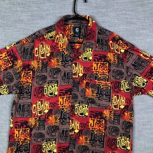 VTG Guess Jeans Shirt Mens L Multicolor Hawaiian Style Tribal Geometric Y2K 90s - Picture 1 of 8