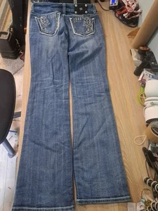 Miss Me Jeans 31 blau Bootcut bestickt Pailletten Glitzer Bootcut JP5371B - Bild 1 von 20