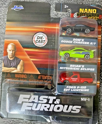Fast & Furious Nano Hollywood Rides 3-Pack Jada 31123 Dom Brian F-150 NV-1 - Image 1 of 3