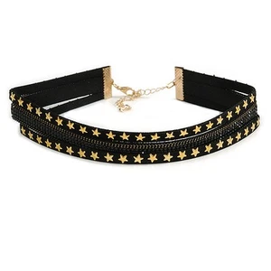 Black Glitter and Star Choker Necklace with Gold Tone Closure - 29cm L/ 6cm Ext - Picture 1 of 5