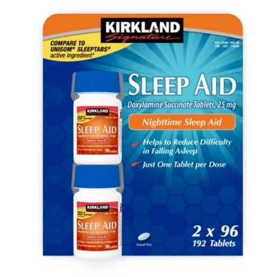 Kirkland Signature Sleep Aid 192 Tablets Doxylamine Succinate 25 Mg EXP 5/2028+ - Image 1 of 4