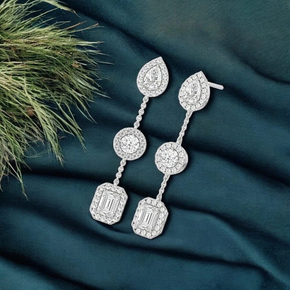 Runder Smaragd Diamant Ohrstecker Lab Created 5,00 ct Birne 14 K massives... - Bild 1 von 4