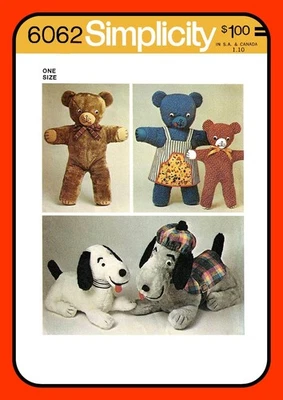 Stuffed Animal Pattern DOG Teddy Bear w Clothes Toy Simplicity 6062 Vtg 1973 - Image 1 of 4