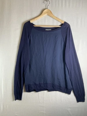 Легкий пуловер Vince Panel Mix Media свитер топ L темно-синий шелк спереди - Изображение 1 из 4