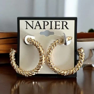 Napier 1 3/8" Gold Tone Twisted Earrings With Rhinestones-NWT - Picture 1 of 1