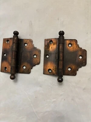 Par de bisagras de puerta antiguas japonesas de cobre parpadeado montaje en superficie media mortaja Foto 1 de 3