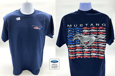 Ford Mustang T-Shirt - marineblau mit amerikanischer Flagge & Pony Logo - lizenziert
