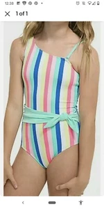 Justice Girls Candy Stripe One Piece Size 8 Swimsuit New UPF 50+ - Picture 1 of 6