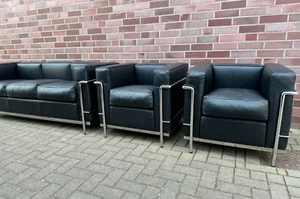 cassina lc2 Le Corbusier sofa 3 sitzer sofa mit 2 sessel Leder schwarz Neuwertig - Bild 1 von 16