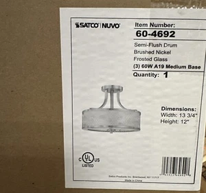 SATCO Fusion 13.75 in. 3-Light Brushed Nickel Contemporary Semi-Flush Mount wit - Picture 1 of 2