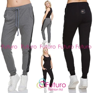 Womens Tied Sweatpants Leather Stripe Sport Trousers with Pockets Jogging FT3341 - Picture 1 of 9