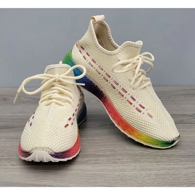 Zapatilla deportiva Wanted para mujer US 6 1/2 rayas blanco roto suela de gel arco iris malla Foto 1 de 4