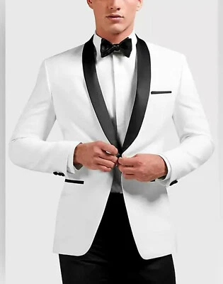 Hombres Trajes Blanco y Negro Diseñador Boda Novios Cena Esmoquin Trajes (Abrigo + Pantalones) Foto 1 de 3