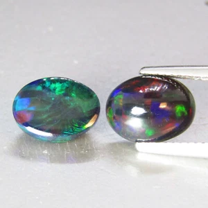 4.03Cts Excellent Natural Color Play Black Opal Oval Cabochon Matching Pair - Picture 1 of 4