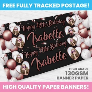 FOTO PERSONALIZADA BANDERA DE CUMPLEAÑOS CUALQUIER NOMBRE DECORACIÓN FIESTA ORO ROSA - Imagen 1 de 3
