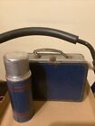 Vtg 1950's Blue & Gray Lunch Box With The American Thermos Red Blue Usa Rare!!