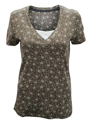 Womens V Neck Casual Top Dot Floral Print Brown Plus Size 10 to 22 - Image 1 of 4