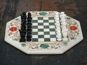 18" Marble chess Table Top Pietra Dura Inlay Children Play Pietra Dura Inlay k21 - Bild 1 von 4