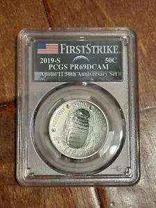 S Apollo 11 2019 medio dólar pr69 cámara dc First Strike etiqueta de bandera de aterrizaje lunar - Imagen 1 de 4
