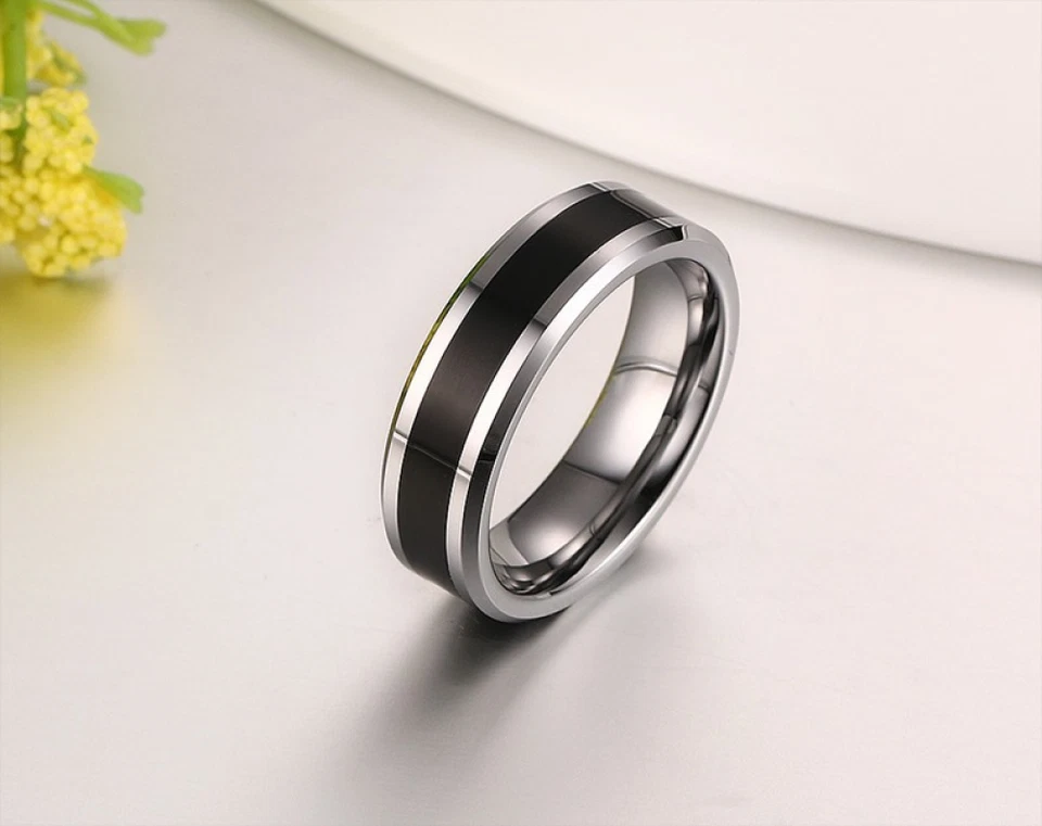 Diseño Original 6mm Acero Tungsteno Goteo Goma Hombres Anillo Moda Joyería Regalo Foto 1 de 4
