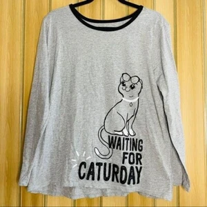 Cat Waiting for Caturday Gray Long Sleeve Top - Picture 1 of 5