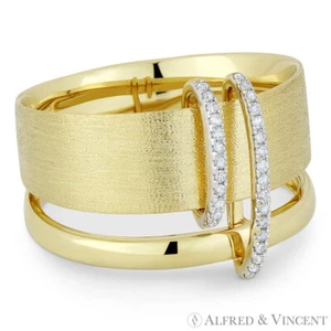 Anillo de doble banda gruesa de oro amarillo 14 K de corte redondo pavimentado con diamantes de corte redondo de 0,10 quilates - Imagen 1 de 1