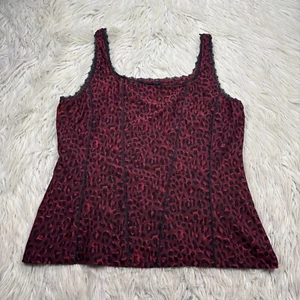 White House Black Market Women's L Red Black Leopard Corset Tank - Picture 1 of 5