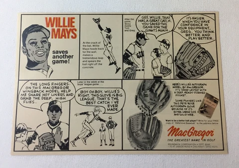1971 MacGregor baseball glove cartoon ad ~ WILLIE MAYS Cover