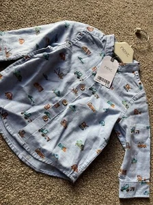 Next Baby Boys Transport Print Smart Shirt Grandad Collar 6-9 Months - Picture 1 of 4