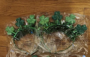 FREE Set of 2 St Patrick's Day Green Light Up LED Shamrock Tinsel Head band NEW - Picture 1 of 4