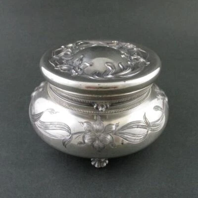 JOYERO ART NOUVEAU Cuádruple Patas Plateadas - Forro DORADO Original PARPOINT #987 Foto 1 de 4