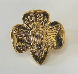 GSA Small Brass Girl Scouts of America Pin Eagle Shield Emblem Vintage - Picture 1 of 3