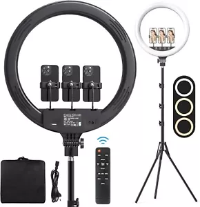 18'' LED Ring Light 3000-6000K Lighting Kit with 200cm Stand & 3 Holders - Picture 1 of 9