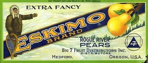 Eskimo Brand Pear Crate Label - Big 7 Fruit Distributors - Medford - 21 Lbs - Picture 1 of 1