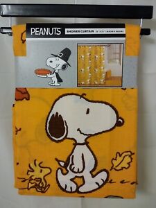 Peanuts Charlie Brown Snoopy Fabric Shower Curtain Fall Leaves Thanksgiving New