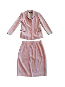 ST JOHN COUTURE Skirt Suit Jacket Marie Gray Pink Rhinestone Button Sequin 6 4 - Picture 1 of 15