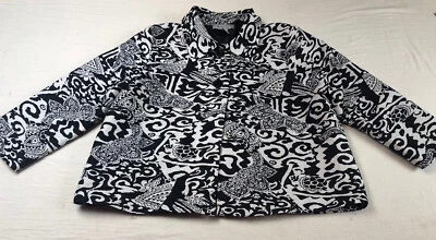 Traje Analogía Blazer Top Mujer’s Talla Grande Patrón Flor Botón Negro Blanco Foto 1 de 4