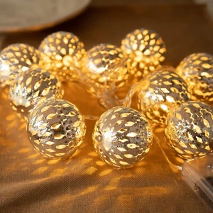 10 LED warmweiß marokkanische Fee Schnur Lichterkette - Innen Schlafzimmer Akku Metall - Bild 1 von 8