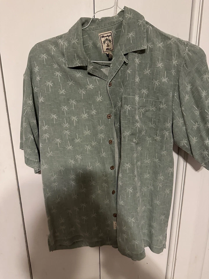 Montego Mon Mens Silk Button Hawaiian Style Shirt Green Size Small - Image 1 of 4