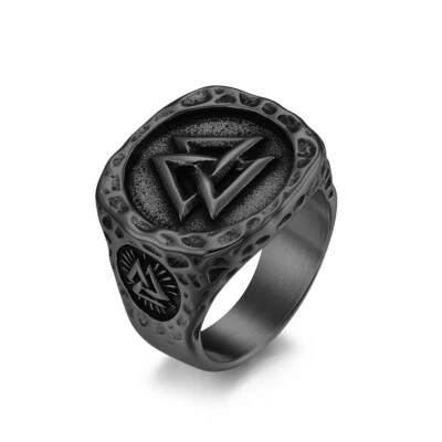 Black Handmade Style Viking Overlap Triangle Ring Stainless Steel Men Biker Ring - Image 1 of 4