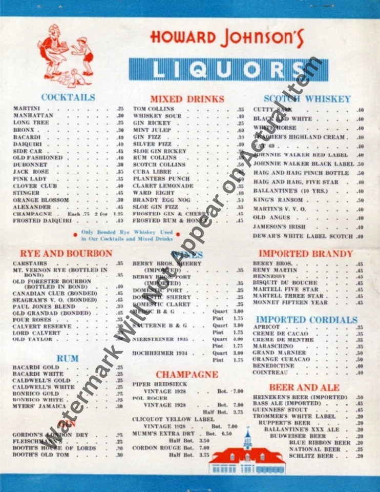 Howard Johnsons Menu 1940-cocktails Vintage Photograph Print 8.5x11" - Image 1 of 1